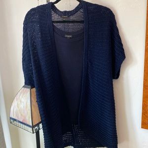 Talbots navy blue tank and linen cardigan set. Tank is cotton/rayon blend Size M
